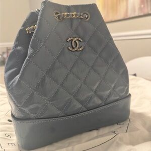 CHANEL blue Gabrielle  Backpack with Gold and silver Chain